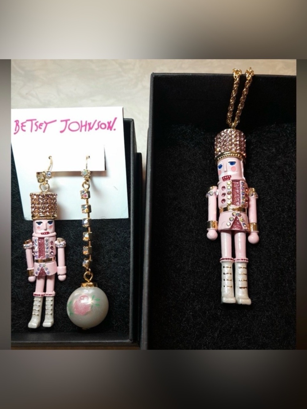 BETSEY JOHNSON Christmas Holiday Mismatch Nutcracker Earrings & Necklace NEW NWT